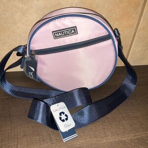 NWT Nautica Lilac Rose & Navy Round Crossbody Bag Canteen Nylon Shoulder bag